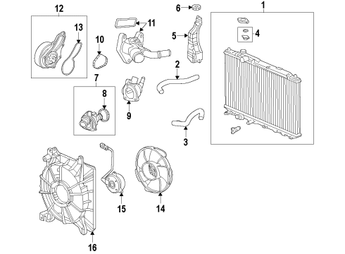 2015 Acura ILX Cooling System, Radiator, Water Pump, Cooling Fan Outlet Assy., Water Diagram for 19350-R40-A00