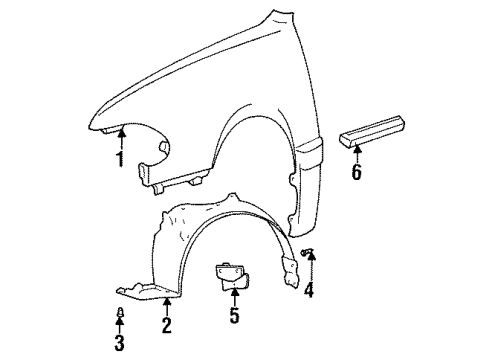 1995 Hyundai Sonata Fender & Components, Exterior Trim Moulding Assembly-Fender Waist Line, LH Diagram for 87711-34000