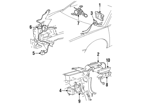 1996 Oldsmobile Aurora Air Bag Components Sensor Asm-Inflator Restraint Front End Sheet Metal Diagram for 16198199