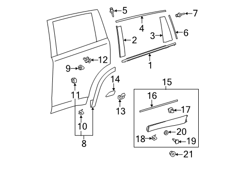 2016 Toyota Highlander Exterior Trim - Rear Door Lower Molding Clip Diagram for 62955-50010