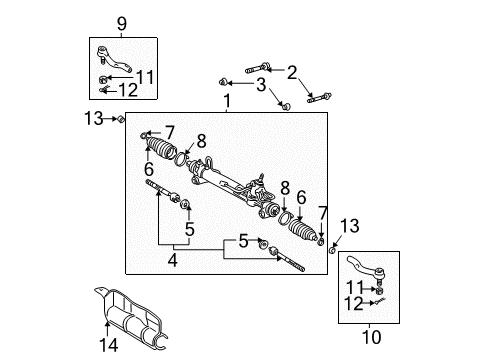 2002 Toyota Camry P/S Pump & Hoses, Steering Gear & Linkage Gear Assembly Diagram for 44200-33322