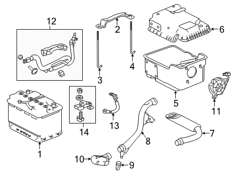 2015 Acura TLX Battery Box Assembly Diagram for 31523-TZ7-A02