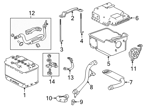 2015 Acura TLX Battery Fan Assembly, Battery Diagram for 31651-TZ7-A01