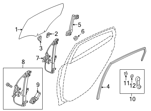 2012 Hyundai Accent Front Door Run-Rear Door Window Glass, LH Diagram for 83530-1R200