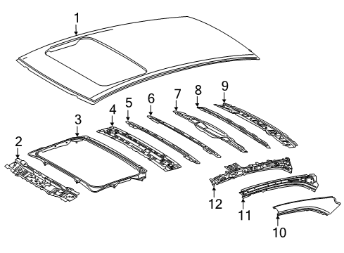 2018 Toyota Camry Roof & Components Inner Rail Diagram for 61206-33020