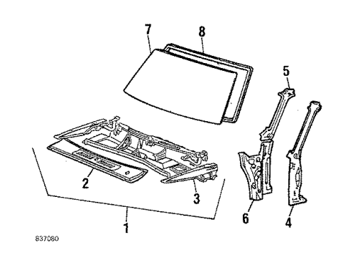 1984 Toyota Starlet Windshield Glass, Cowl Inner Rear View Mirror Assembly Diagram for 87810-10142