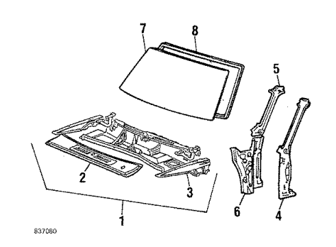 1984 Toyota Starlet Windshield Glass, Cowl Mast Diagram for 86101-10031