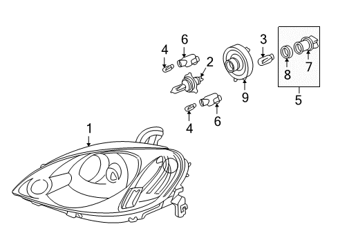 2005 Honda Insight Bulbs Headlight Unit, Driver Side Diagram for 33151-S3Y-A01