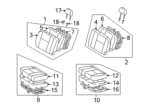 1999 Toyota Land Cruiser Rear Seat Components Seat Cushion Diagram for 79320-60660-E0