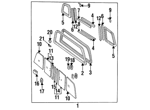 1997 Toyota T100 Back Glass Weatherstrip, Back Window Corner Glass Diagram for 64837-34010