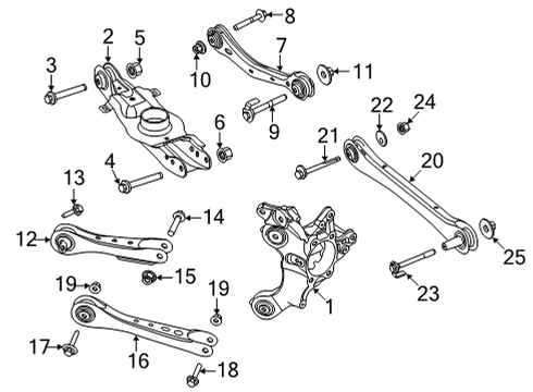 2021 Ford Mustang Mach-E Rear Suspension Components, Lower Control Arm, Upper Control Arm, Ride Control, Stabilizer Bar Lower Control Arm Nut Diagram for -W520230-S440