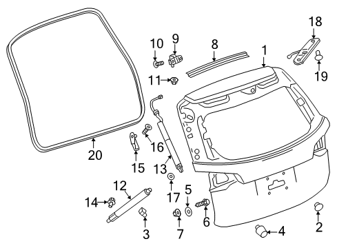 2021 Chevrolet Equinox Gate & Hardware Lift Cylinder Bracket Diagram for 23403708