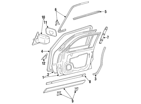 1995 Toyota Camry Door & Components, Outside Mirrors, Exterior Trim Body Side Molding Diagram for 75731-AA907