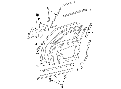 1995 Toyota Camry Door & Components, Outside Mirrors, Exterior Trim Weatherstrip, Front Door, LH Diagram for 67862-AA010