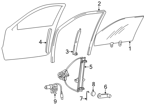 2003 Hyundai Accent Rear Door Run-Front Door Window Glass RH Diagram for 82540-25201