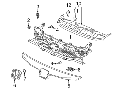 2010 Honda Civic Grille & Components Cover, FR. Grille Diagram for 71125-SNA-A00