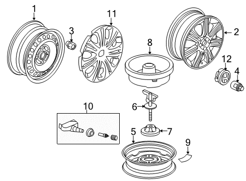 2013 Honda Insight Wheels, Covers & Trim Disk, Aluminum Wheel (15X6J) (Tpms) Diagram for 42700-TM8-A71