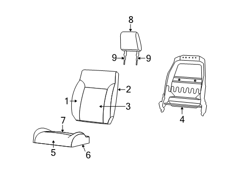 2009 Jeep Liberty Front Seat Components Seat Cushion Foam Diagram for 68048355AA