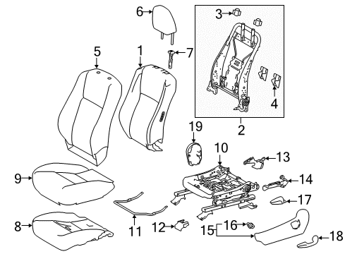 2016 Toyota Highlander Driver Seat Components Seat Back Frame Diagram for 71014-0E010