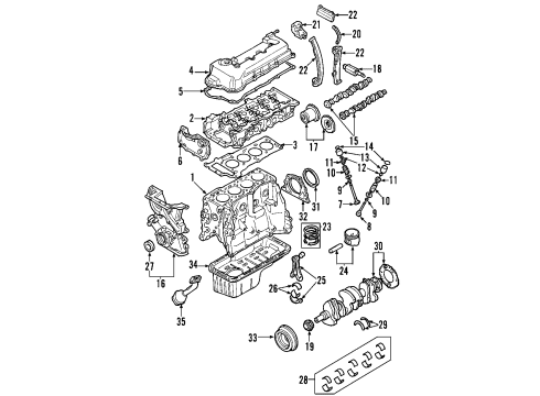 Diagram for 2003 Nissan Sentra Engine Parts, Mounts, Cylinder Head & Valves, Camshaft & Timing, Oil Pan, Oil Pump, Crankshaft & Bearings, Pistons, Rings & Bearings, Variable Valve Timing 