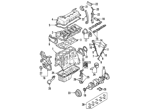 2001 Nissan Sentra Engine Parts, Mounts, Cylinder Head & Valves, Camshaft & Timing, Oil Pan, Oil Pump, Crankshaft & Bearings, Pistons, Rings & Bearings Guide-Chain, Tension Side Diagram for 13085-4M511
