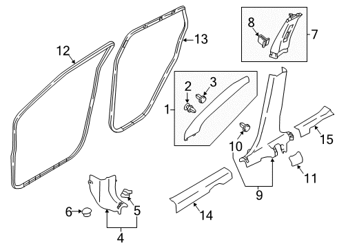 2020 Nissan Rogue Sport Interior Trim - Pillars Garnish Assy-Front Pillar, LH Diagram for 76912-6MA0A