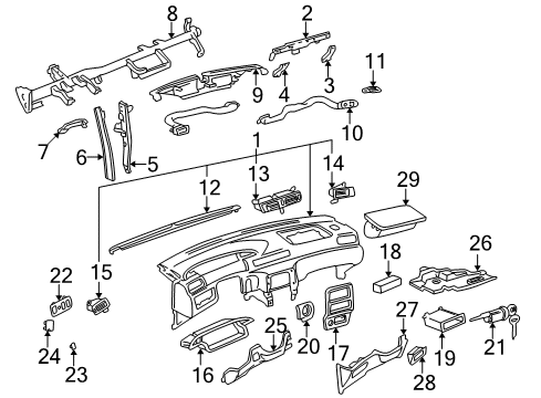 1999 Toyota Camry Instrument Panel Glove Box Assembly Retainer Diagram for 55427-AA010