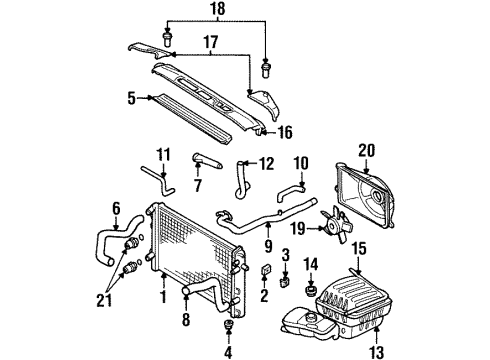1997 Cadillac Catera Radiator & Components, Cooling Fan Radiator Surge Tank Engine Hose Diagram for 90467017