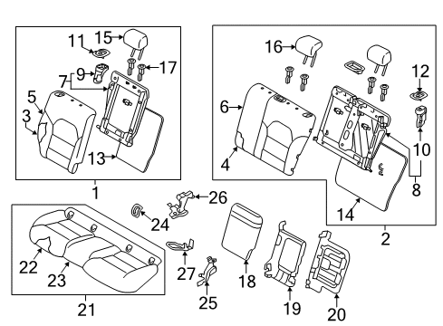 2018 Infiniti QX30 Rear Seat Components Finisher-Rear Seat Lock Knob Diagram for 88621-5DA1A