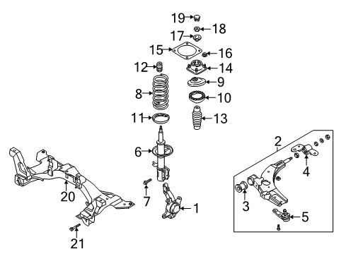 2003 Kia Spectra Front Suspension Components, Lower Control Arm, Stabilizer Bar Seat-Spring, Up Diagram for 0K2NA34340A