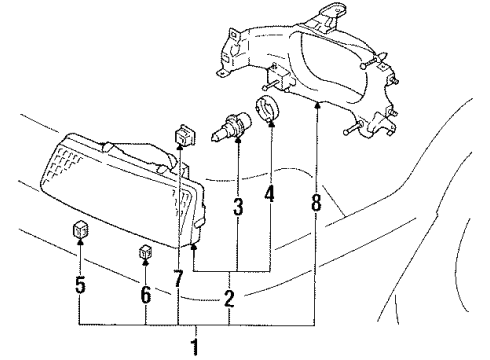 1991 Toyota Corolla Headlamps Passenger Side Headlight Unit Assembly Diagram for 81130-1A750