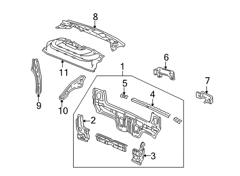 1999 Honda Civic Rear Body Stiffener, R. RR. Panel Side Diagram for 66114-S01-A00ZZ