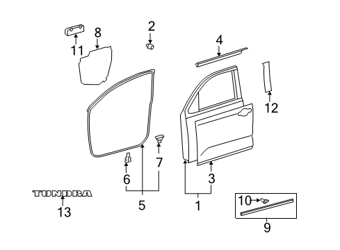 2013 Toyota Tundra Front Door & Components, Exterior Trim Cushion Diagram for 67923-0C020