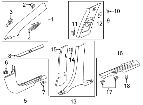 2022 Cadillac XT6 Interior Trim - Pillars Weatherstrip Pillar Trim Diagram for 84628931