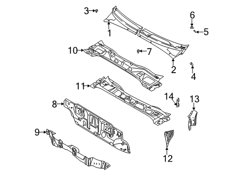 2001 Kia Rio Cowl Panel Assembly-Dash, Lower Diagram for 0K32A53400A