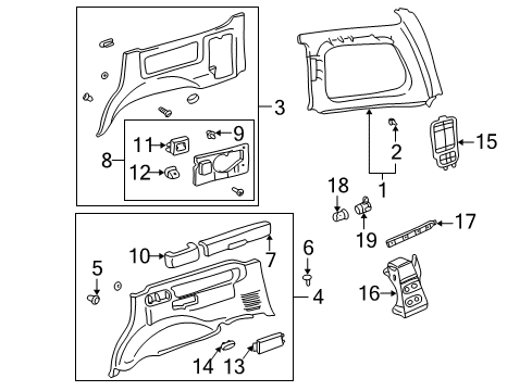 2002 Lexus LX470 Interior Trim - Quarter Panels Quarter Trim Holder Left Diagram for 66990-60010-B1