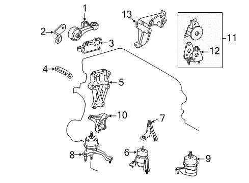 2009 Toyota Venza Engine & Trans Mounting Torque Rod Lower Bracket Diagram for 12313-0V040