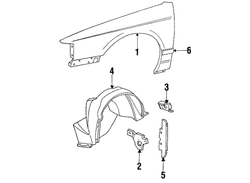 1997 Mercury Cougar Fender & Components, Exterior Trim Molding Diagram for 1W6Z-16004-PTM