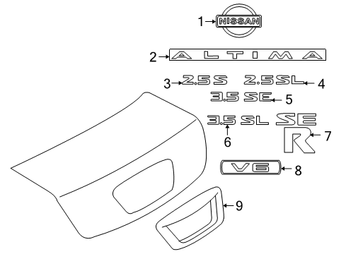 2004 Nissan Altima Exterior Trim - Trunk Lid Finisher Assy-Trunk Lid Diagram for 84812-8J060