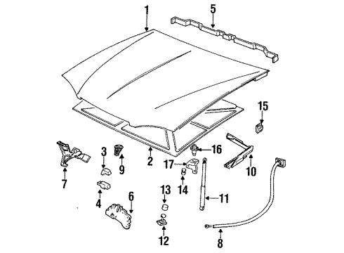 1992 Pontiac Bonneville Hood & Components Latch Asm-Hood Primary Diagram for 14039229