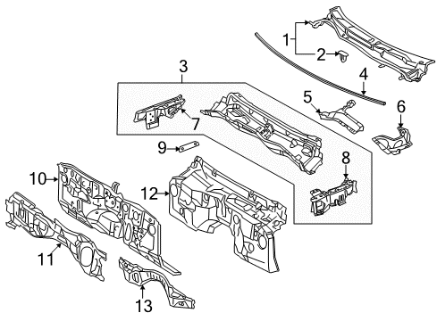 2010 Lexus IS250 Cowl Panel Sub-Assy, Dash Diagram for 55101-53220
