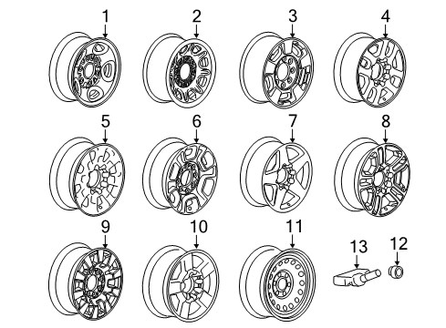 2015 GMC Sierra 2500 HD Wheels Wheel Rim- 20X8.5J Aluminum 44Mm Outside 180X8Xm14 B Diagram for 22909146