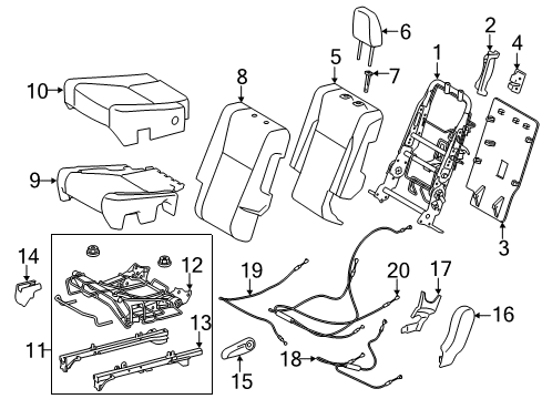 2014 Toyota Highlander Second Row Seats Seat Back Pad Diagram for 71652-0E060