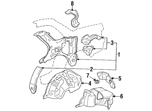 1991 Acura Integra Quarter Panel - Inner Components Wheelhouse, Right Rear Diagram for 64330-SK8-A00ZZ