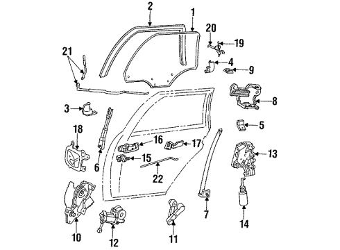1995 Ford Taurus Rear Door Glass & Hardware, Lock & Hardware Handle, Inside Diagram for F5DZ-5421819-A