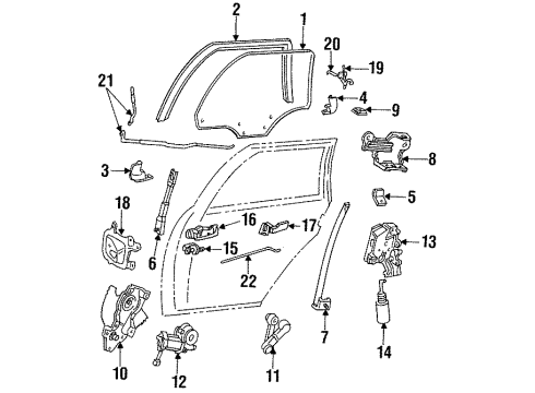 1995 Ford Taurus Rear Door Glass & Hardware, Lock & Hardware Latch Diagram for F5DZ5426413C