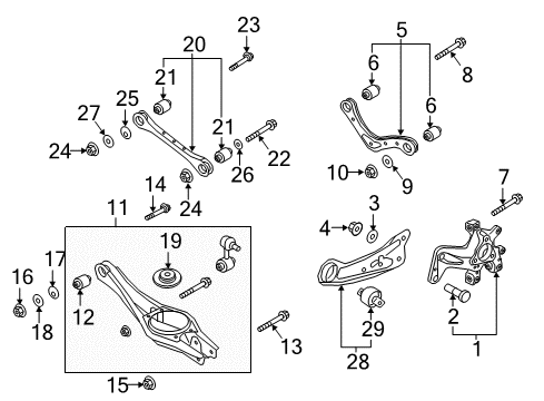 2019 Hyundai Ioniq Rear Suspension Components, Lower Control Arm, Upper Control Arm, Stabilizer Bar Carrier Assembly-Rear Axle Diagram for 52710G2000