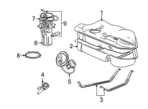 2007 Ford Taurus Fuel Supply Fuel Pump Assembly Diagram for 6F1Z-9H307-B