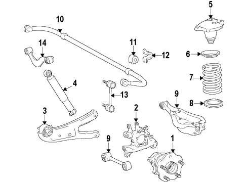 2010 Lexus RX450h Rear Suspension Components, Lower Control Arm, Upper Control Arm, Ride Control, Stabilizer Bar Shock Absorber Diagram for 48531-48291