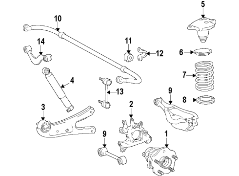 2012 Lexus RX450h Rear Suspension Components, Lower Control Arm, Upper Control Arm, Ride Control, Stabilizer Bar Absorber Assy, Shock, Rear Diagram for 48531-48221